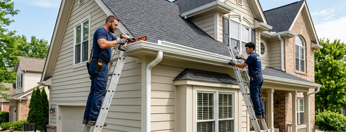 Knight's crew installing gutters